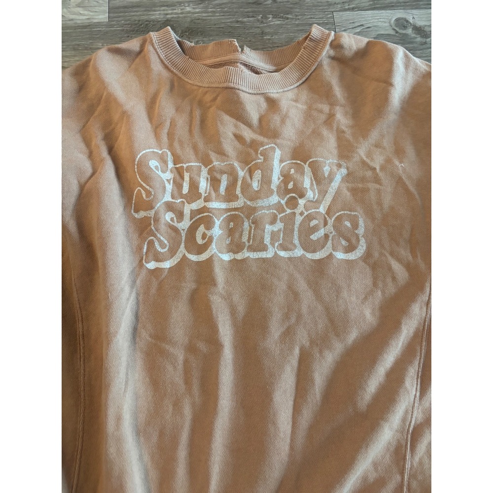 Aerie Sunday Scaries Graphic Sweatshirt Tan Brown Oversized Pullover Small - Picture 2 of 4